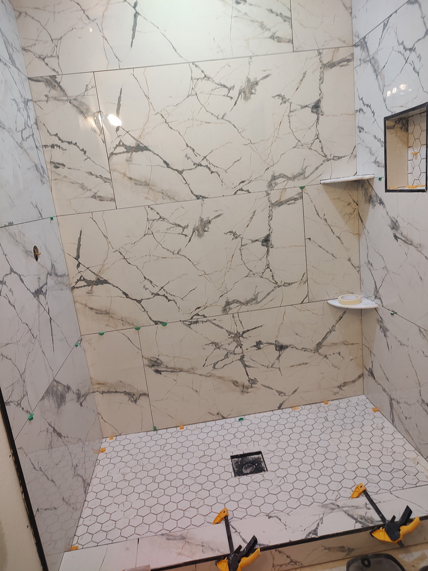 Large-format tile shower install